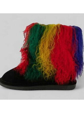 Bearpaw Boo Rasta Tie Dye Shearling Wool Curly Lamb Fur Mongolian Sherpa Boots 9
